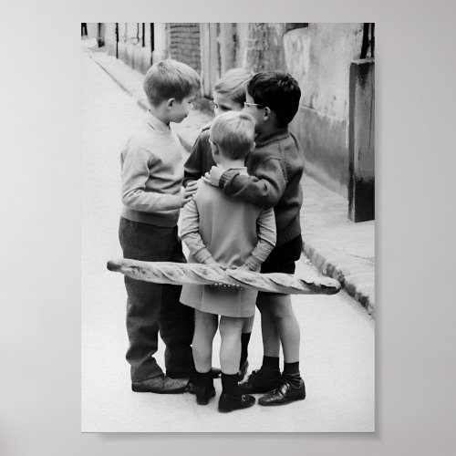 Little Boys Meeting Black and White Vintage Art Poster