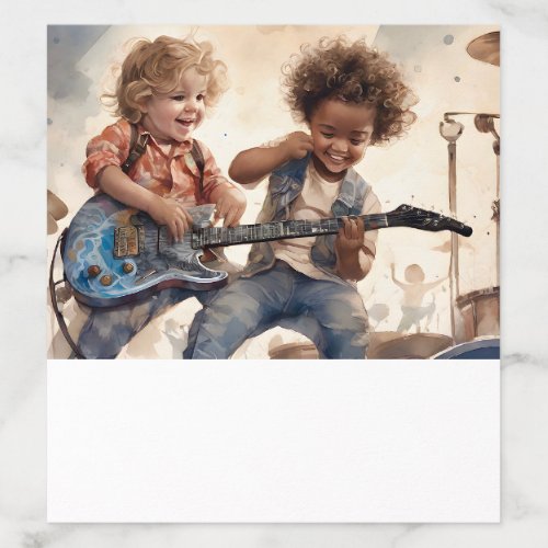 Little Boys Playing Guitar Watercolor Illustration Envelope Liner