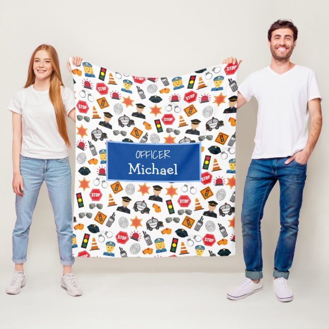 Little Boys Police Officer Pattern Kids Fleece Blanket (In Situ)