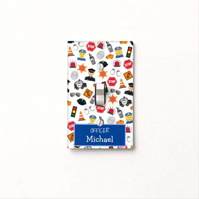 Little Boys Police Officer Pattern Kids Light Switch Cover (In Situ)