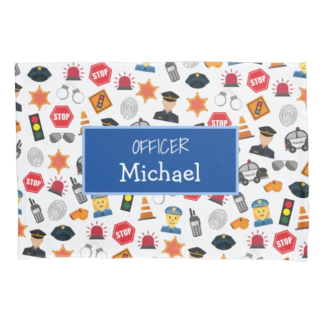 Little Boys Police Officer Pattern Kids Pillow Case (Front)