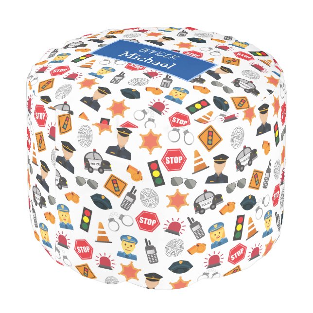  Little Boys Police Officer Pattern Kids Pouf (Angled Back)