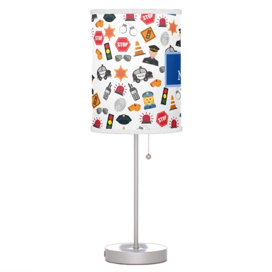 Little Boys Police Officer Pattern Kids Table Lamp (Left)
