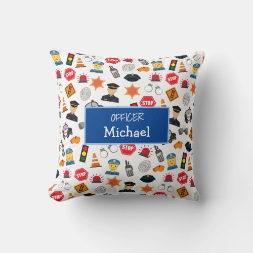 Little Boys Police Officer Pattern Kids Throw Pillow