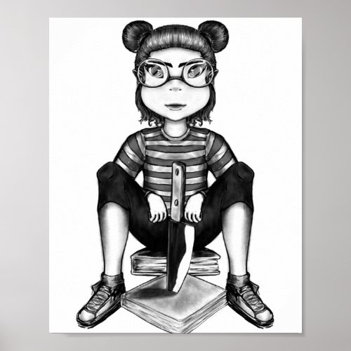 Little Brat Homeschooling black and white drawing Poster