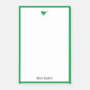 Little Bright Green Bird & Border on White Post-it Notes