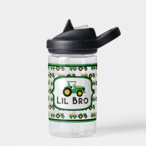 Little Bro Green and Yellow Farm Tractor Kids Water Bottle