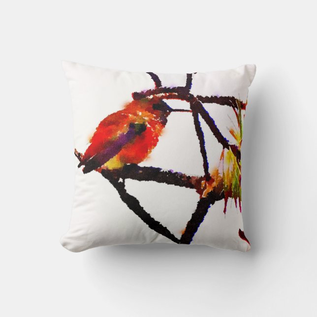 Little Bronze, gold, red and purple hummingbird Throw Pillow (Front)