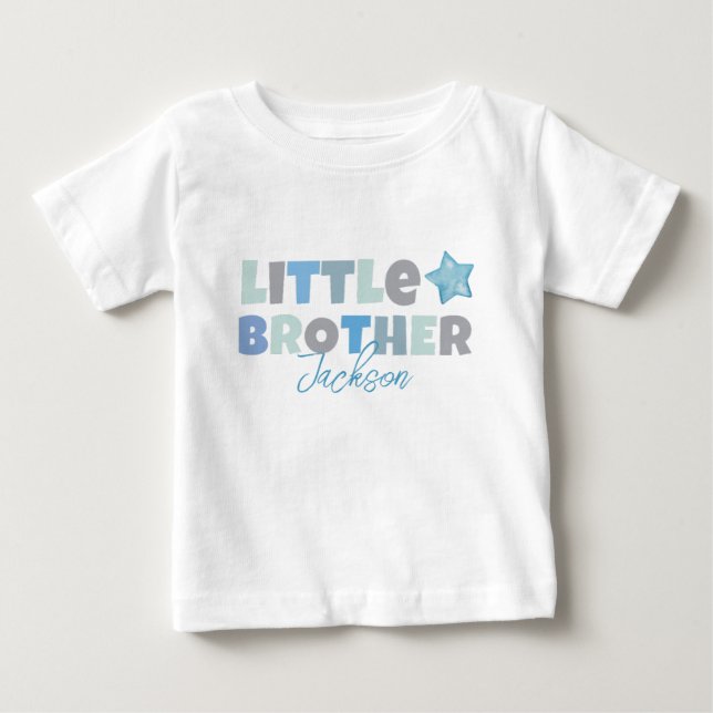 Little Brother, Baby Boy Announcement, Blue Modern T-Shirt (Front)