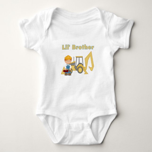 Little Brother Backhoe Baby Bodysuit (Front)