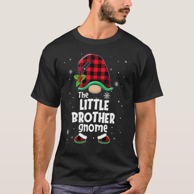 Little Brother Gnome Buffalo Plaid Christmas Match T-Shirt (Front)