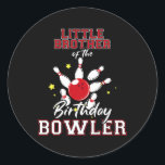 Little Brother Of The Birthday Bowler Bday Bowling Classic Round Sticker<br><div class="desc">Little Brother Of The Birthday Bowler Bday Bowling Party</div>