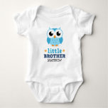 Little Brother One-piece With Blue Owl And Name Baby Bodysuit at Zazzle