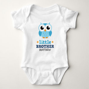 Little brother one-piece with blue owl and name baby bodysuit
