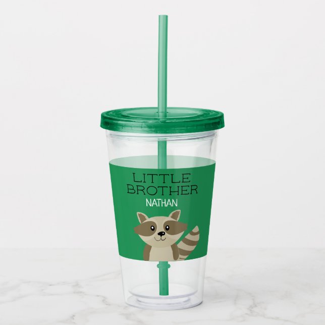 Little Brother or Big Brother Raccoon Personalized Acrylic Tumbler (Front)