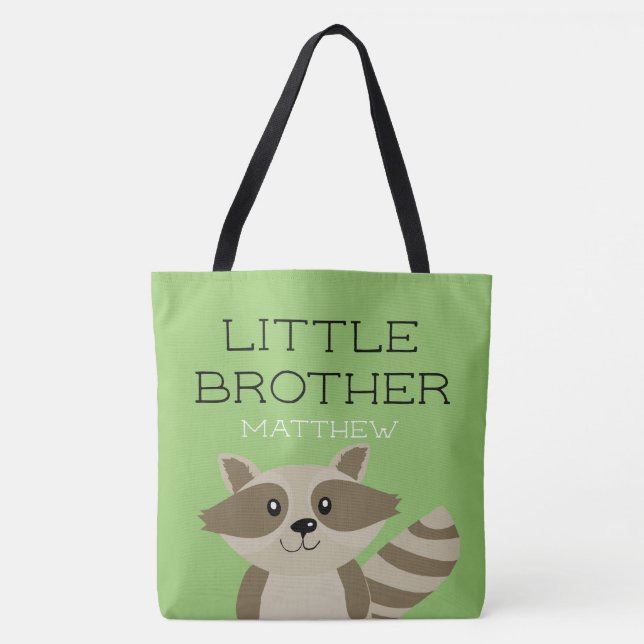 Little Brother Raccoon Animal Boys Sibling Green Tote Bag (Front)