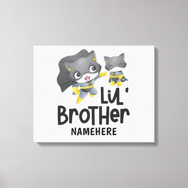 Little Brother Superhero Cat Custom Name Canvas Print (Front)