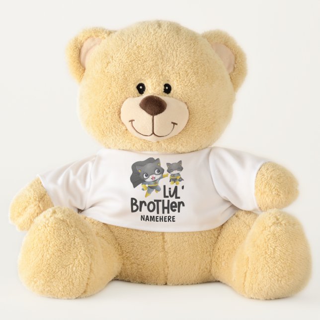 Little Brother Superhero Cat Custom Name Teddy Bear (Front)