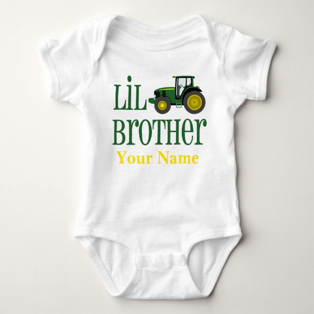 Little Brother Tractor Personalized Baby Bodysuit (Front)