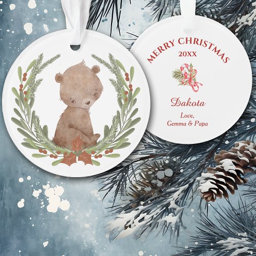 Little Brown Bear Wreath Grandchild Ornament