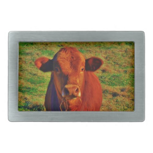 Little Brown Cow Bright Green Grass Belt Buckle