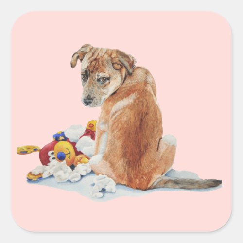 little brown dog with teddy cute brown puppy square sticker