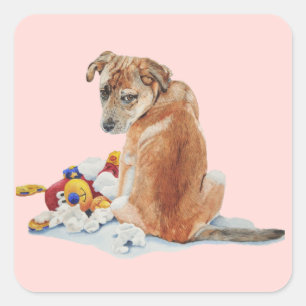 little brown dog with teddy cute brown puppy square sticker