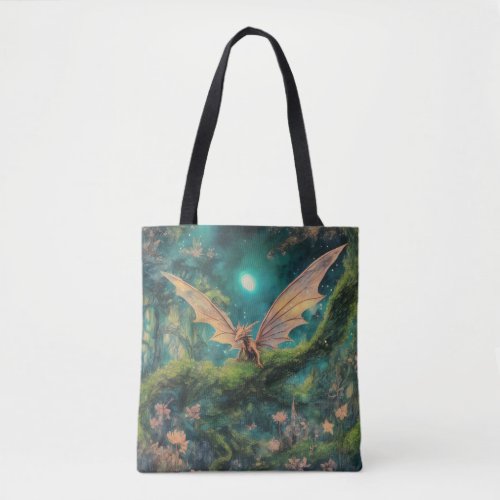 Little Brown Dragon in a Green Magical Forest Tote Bag