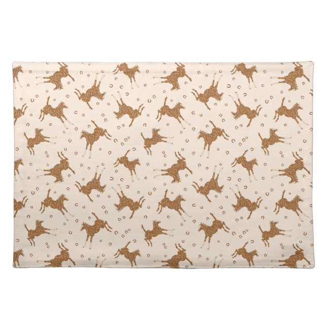 Little Brown Horses - on salmon pink.   Cloth Placemat (Front)
