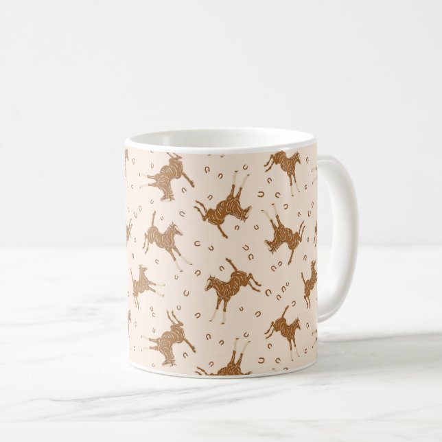 Little Brown Horses - on salmon pink.    Coffee Mug (Front Right)