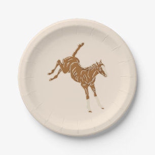Little Brown Horses - on salmon pink. Paper Plates