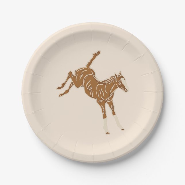 Little Brown Horses - on salmon pink.    Paper Plates (Front)