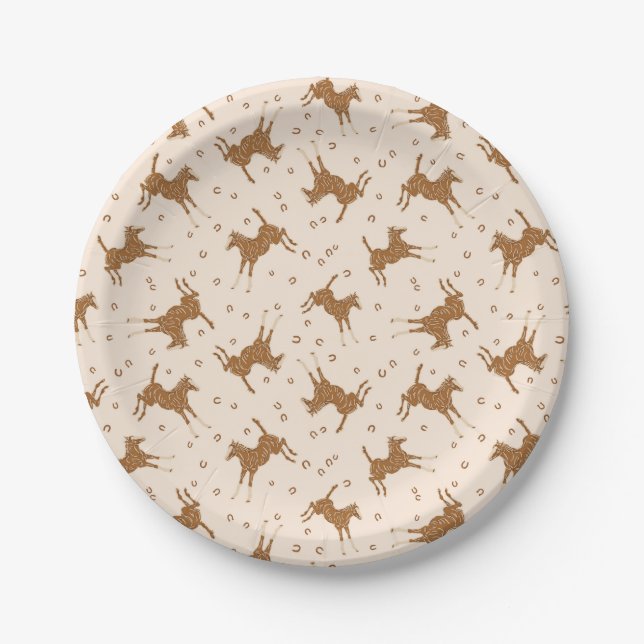 Little Brown Horses - on salmon pink.   Paper Plates (Front)