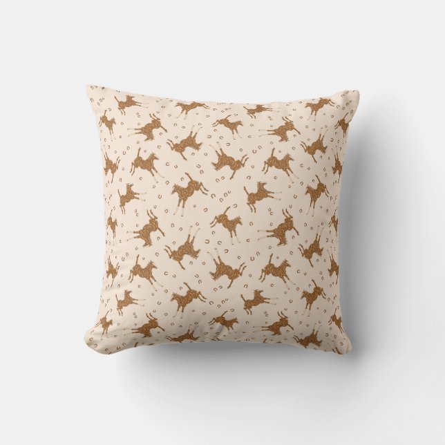 Little Brown Horses - on salmon pink. Throw Pillow (Front)
