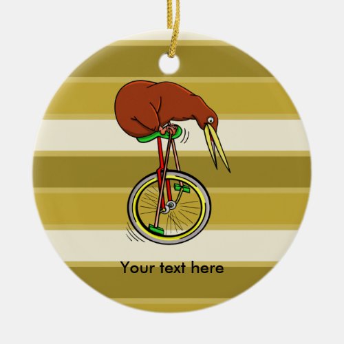 Little Brown Kiwi On A Red Unicycle Ceramic Ornament