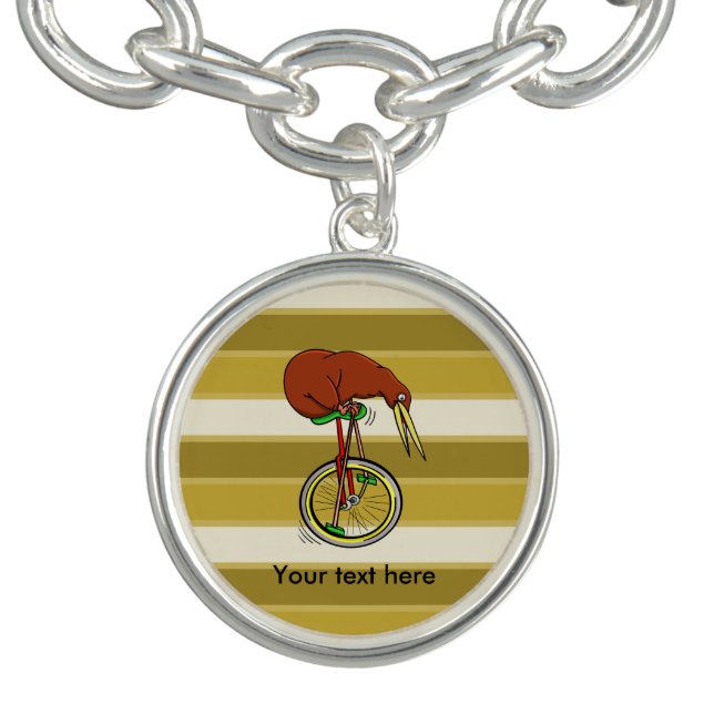 Little Brown Kiwi On A Red Unicycle Charm Bracelet (Design)