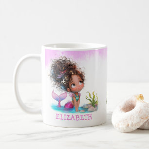 Little Brown Mermaid Watercolor Coffee Mug