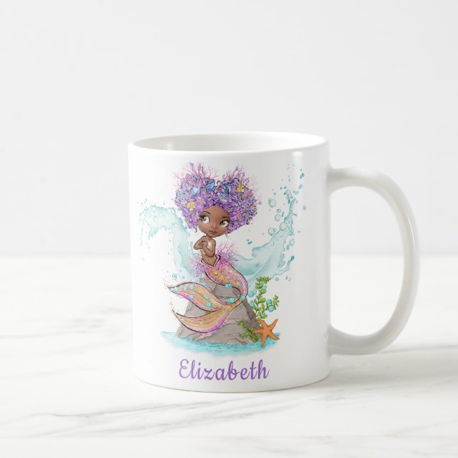 Little Brown Mermaid Watercolor Coffee Mug (Right)