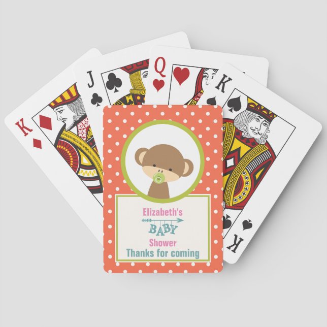 Little Brown Monkey with Pacifier Baby Shower Poker Cards (Back)