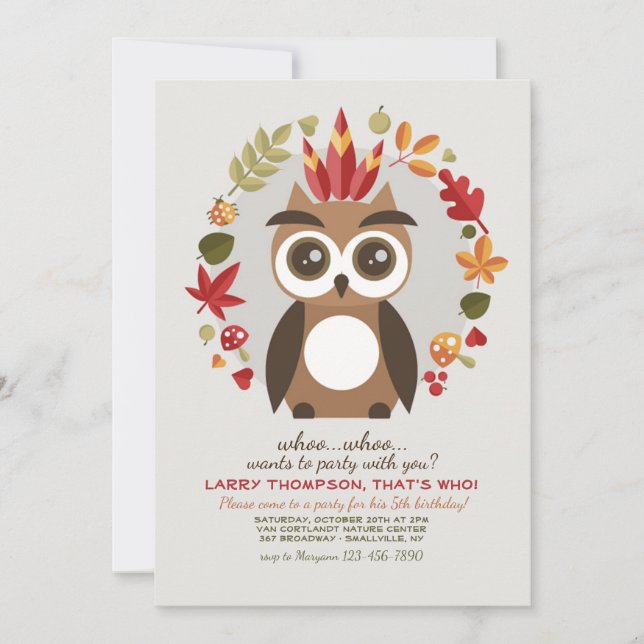 Little Brown Owl Invitation (Front)