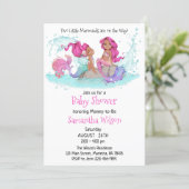 Little Brown Twin Mermaids Watercolor Baby Shower  Invitation (Standing Front)
