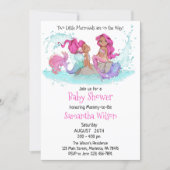 Little Brown Twin Mermaids Watercolor Baby Shower  Invitation (Front)