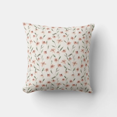 Little brown watercolor flowers on beige throw pillow