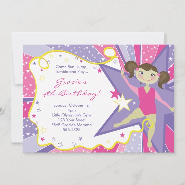 Little Brunette Gymnast Invitations (Front)