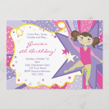 Little Brunette Gymnast Invitations by BarbaraNeelyDesigns at Zazzle