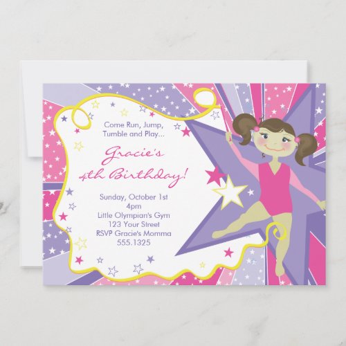 Little Brunette Gymnast Invitations