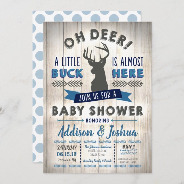 Little Buck Deer Baby Shower Invitation (Front/Back)