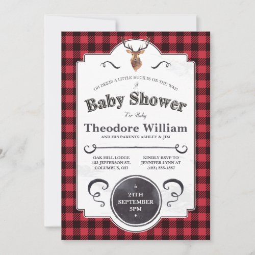 Little Buck  Woodland Baby Shower Invitation