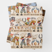 Cowboy Retro Boy Child Cute Western Wrapping Paper Sheets