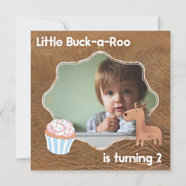 Little Buckaroo Second Birthday Picture Invitation (Front)
